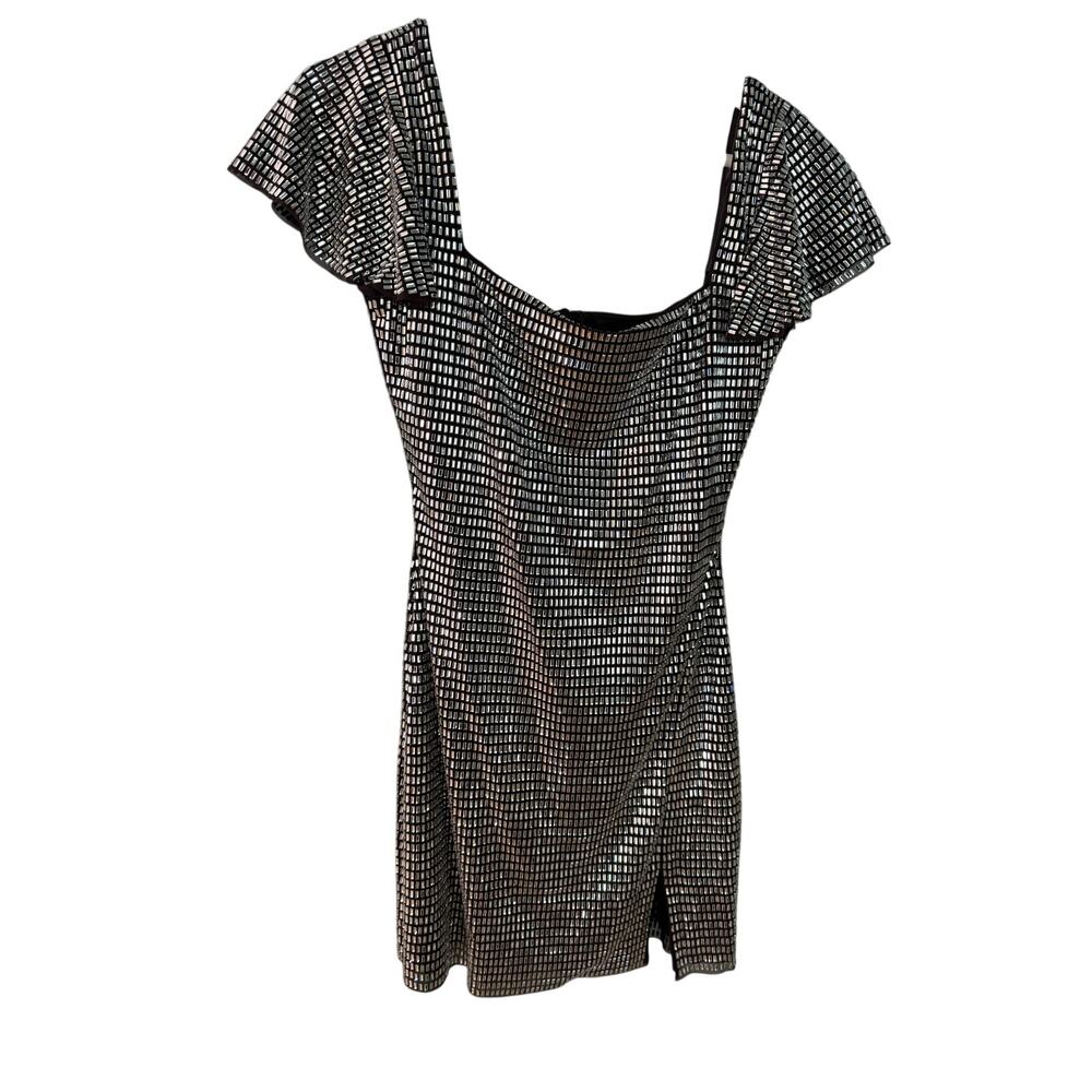 Self-Portrait Grey Rhinestone Mesh Mini Dress - Picture 5 of 12